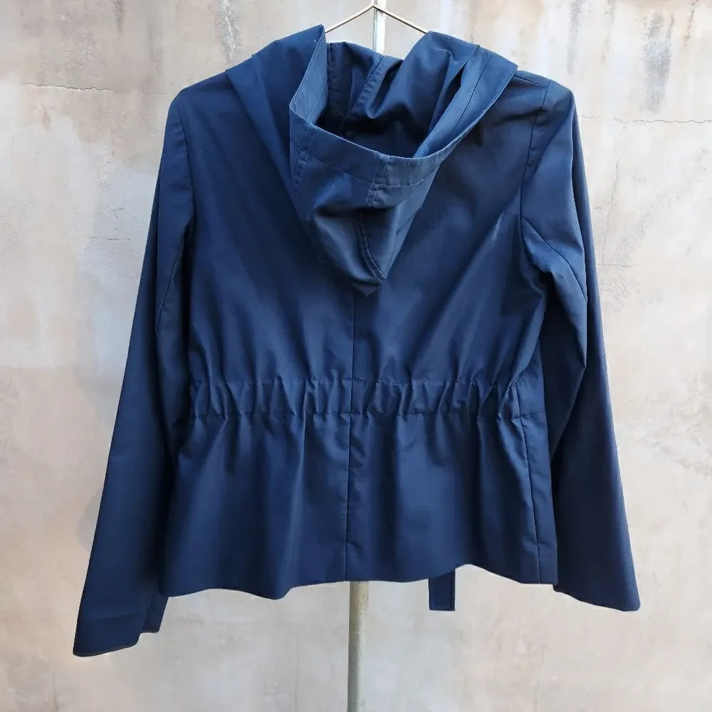 Theory navy hooded belted jacket